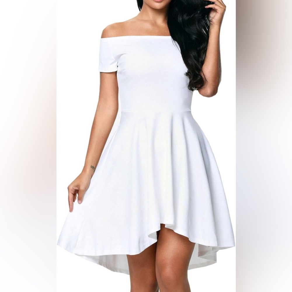 Women's Vintage Retro Bateau Neck Short Sleeve High Waist Cocktail Swing Dress